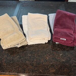 Burgundy, Cream, and Grey Hand Towels. 6